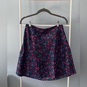 J. Crew Navy and Pink Floral A-Line Skirt
